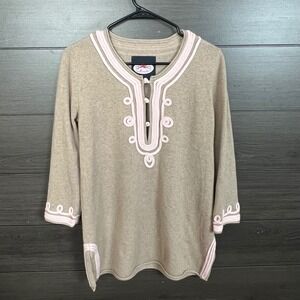Monelle Women Cashmere Sweater‎ Embroidered Tunic Medium Beige Pink